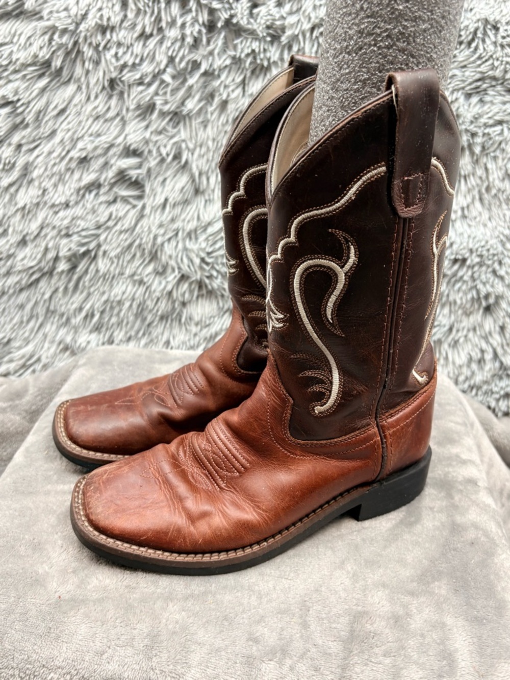 Old West Cowboy Boots Boys Size 2 Western Brown Square Toe Rodeo